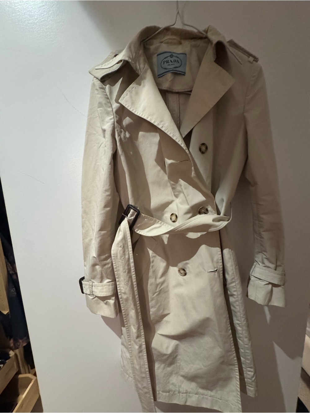 Prada Beige Double-Breasted Trench Coat with Belt